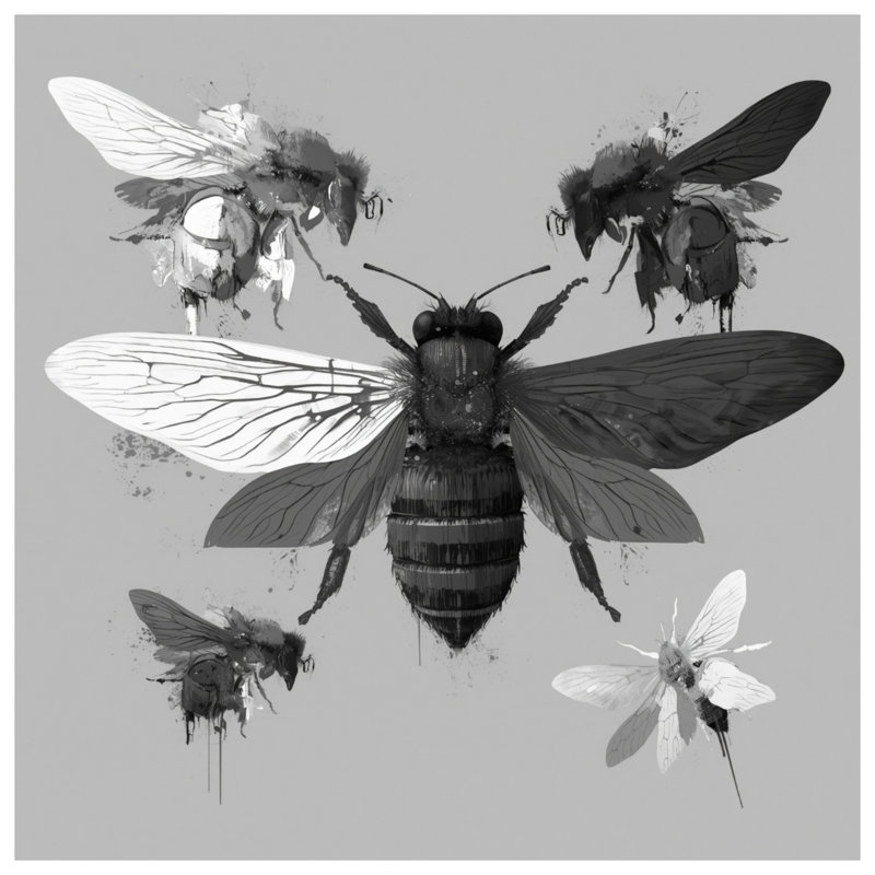 Detailed Bee Illustration Canvas Gallery Wrap in Many Sizes, 12 x 12 inches