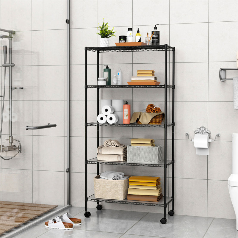 7500Lbs Heavy Duty Adjustable Storage Rack Metal Shelf Wire Shelving Unit With Wheels & Shelf Liners, Black