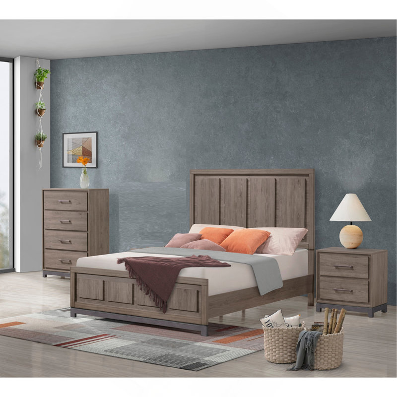 1pièce grand lit contemporain à panneau au design épuré et minimaliste au fini chêne gris apaisant