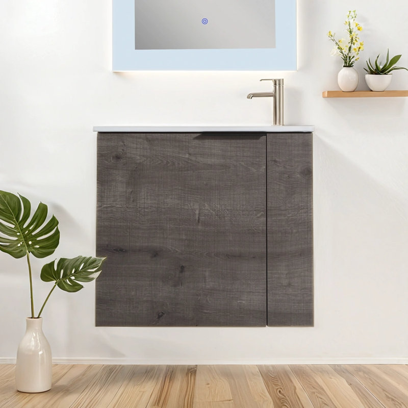 Meuble-lavabo simple avec plateau en céramique Cuahutemoc, Gris
