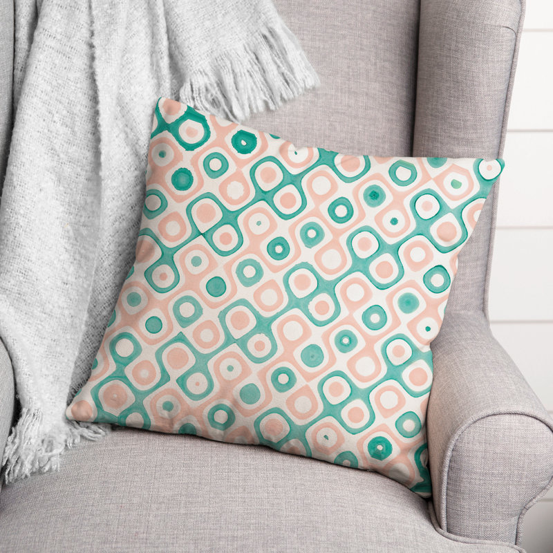 Geometric Outdoor Reversible Throw Pillow, 18" H x 18" W, Pink/Teal