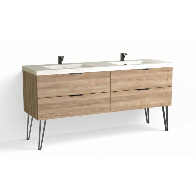 Avila 72" W Freestanding Double Bathroom Vanity with Dawson Leg , White Acrylic, Matte Black, Gloss White/Single