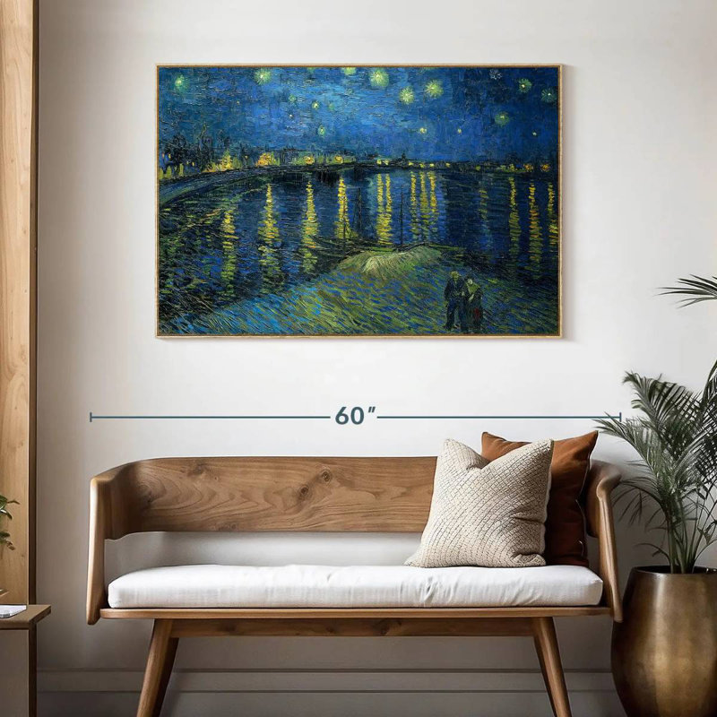 La nuit étoilée sur le rhône, Cadre flottant en bois naturel, 46 po x 31 po