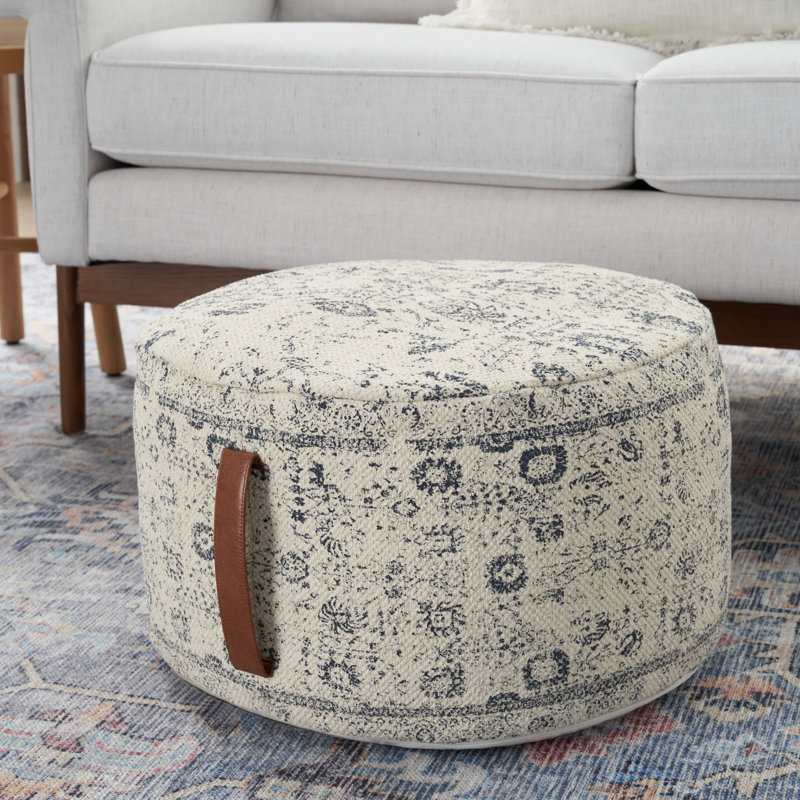 Upholstered Ottoman, Ivory/Navy
