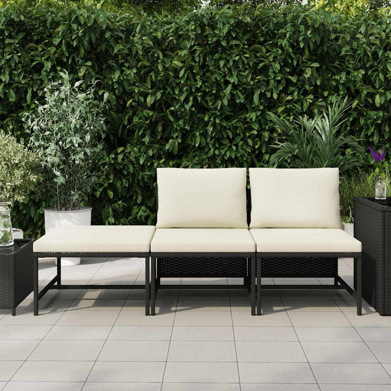 Chaise longue avec coussins 3 pièces Nisse, Blanc, Noir