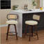 Tabourets de bar 26 po à hauteur de comptoir en rotin de 26 po avec dossier en canne et siège rembourré, ensemble de 2 tabourets de bar pivotants (noyer et beige)-1959029536