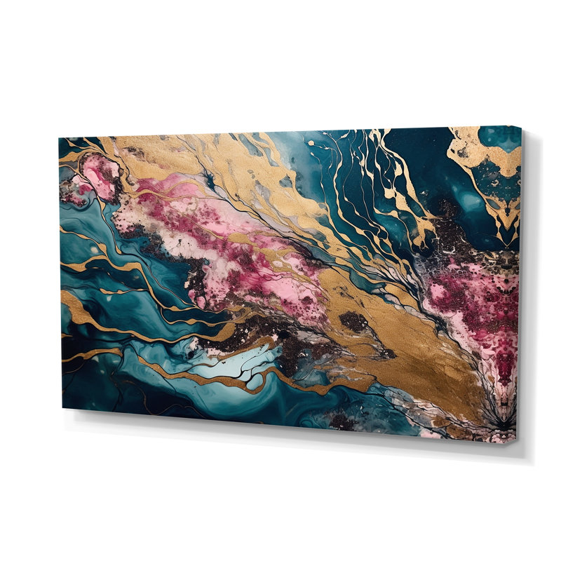 «Exploration des profondeurs de la géode d'or rose II», art mural encadré en marbre abstrait
