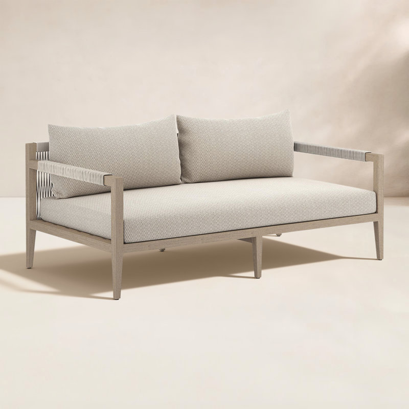 Sherwood Outdoor 2 - Seat Loveseat, Solid Wood, Gray Cushion/Brown/Gray Frame