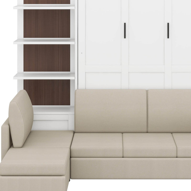 Grand lit escamotable avec tablettes, Blanc