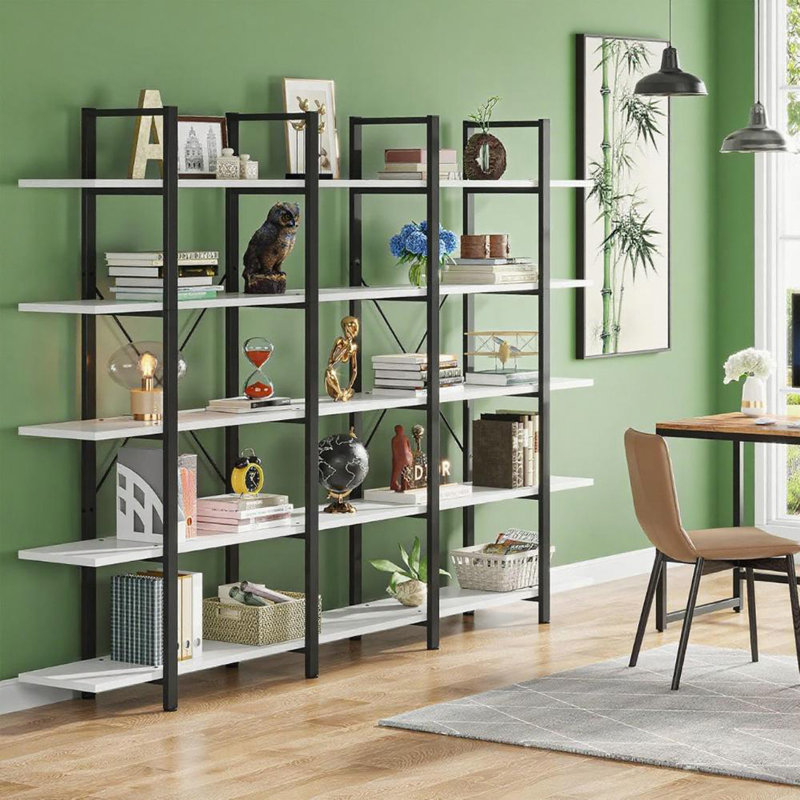 5-Tier Shelf Bookcase Metal Frame, White/Black