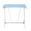 Bureau de jeu compact | Plateau en stratifié bleu et cadre en acier blanc | Casques d'écoute et porte-gobelets | Gestion des câbles | Conception en Y peu encombrante