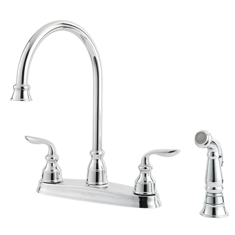 Robinet de cuisine à poignée double avec jet latéral Avalon, Chrome poli