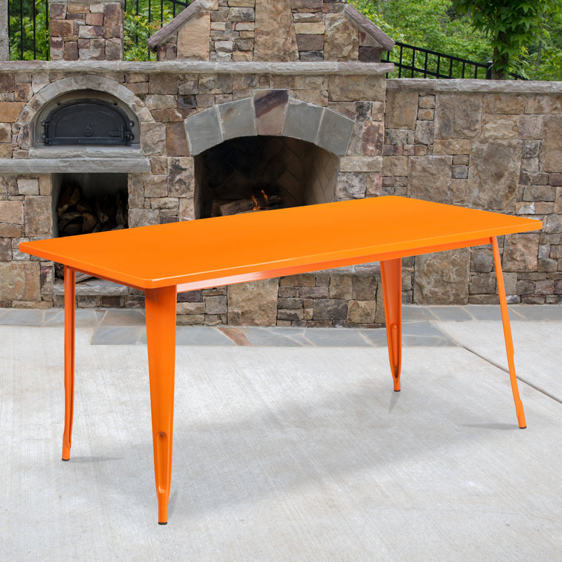 Commercial Grade Rectangular Metal Indoor-Outdoor Table, Orange