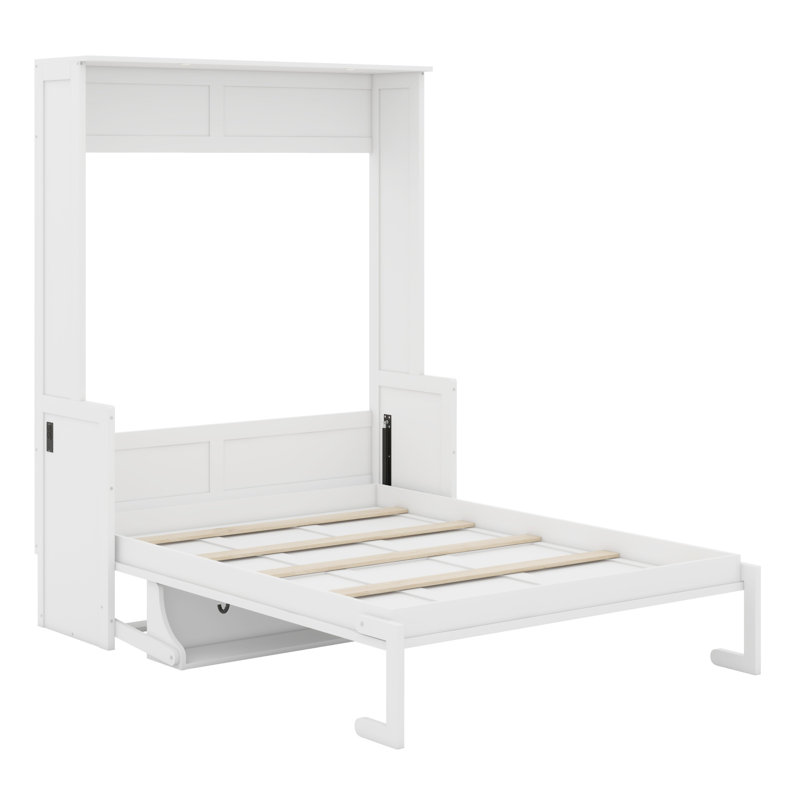 Grand lit escamotable avec bureau, DEL et USB, Blanc