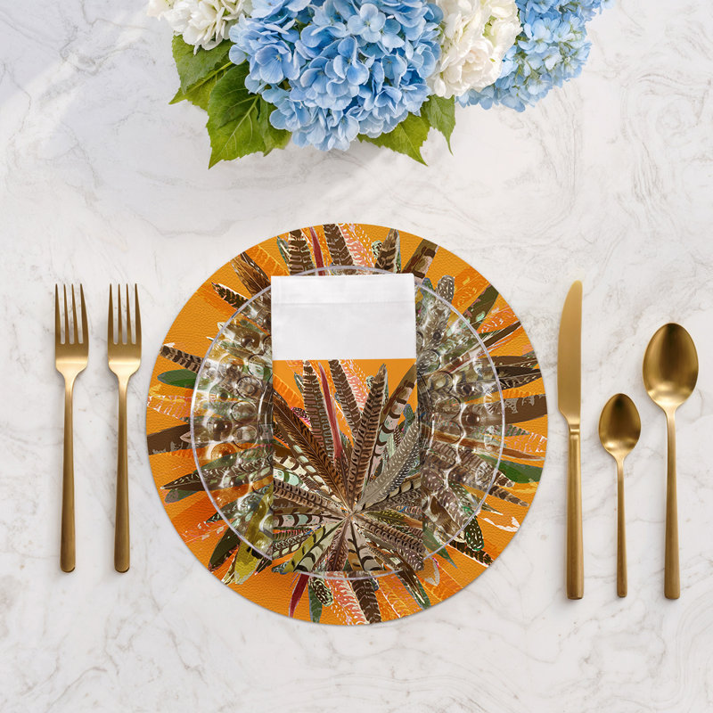 Pheasant Feathers Cotton Sateen Dinner Napkins, Butternut
