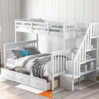 Lit superposé simple avec compartiments de rangement et structure stable - blanc pour une chambre propre