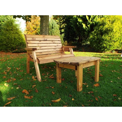 Bulkley Hand Made 2 Seater Chunky Rustic Wooden Garden Furniture Bench With Coffee Table