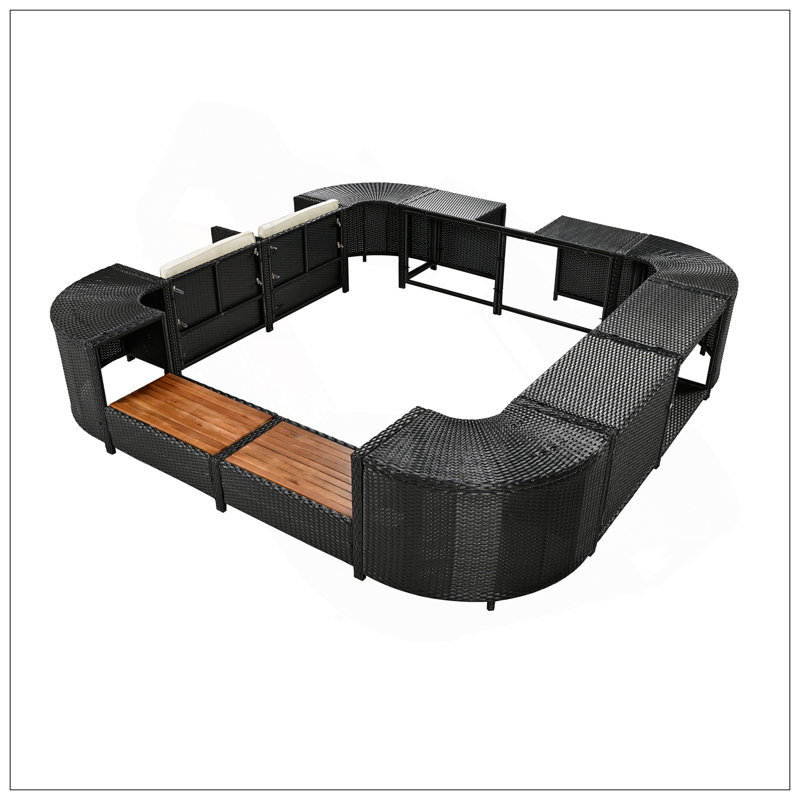 Ensemble de canapé modulaire Spa avec mini canapé, sièges et plusieurs espaces de rangement pour l'extérieur, Beige