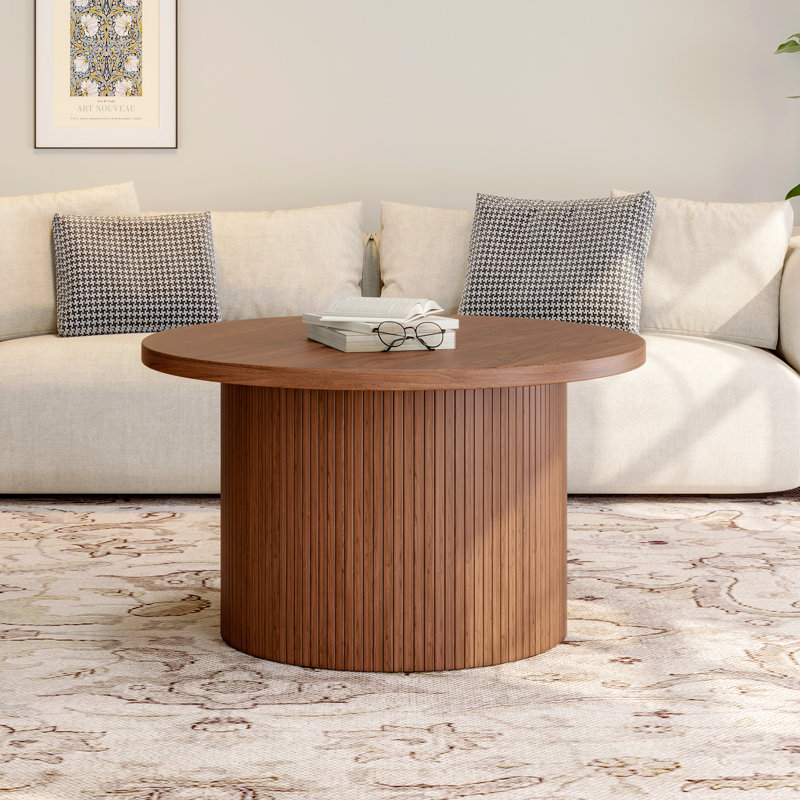 31.5" Round Coffee Table with Solid Wood Base, Walnut