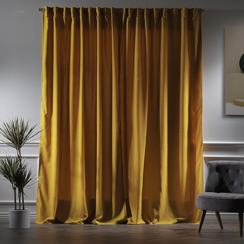 Amoya Velvet Room Darkening Curtain Pair, 52" W x 276" L, Mustard Yellow