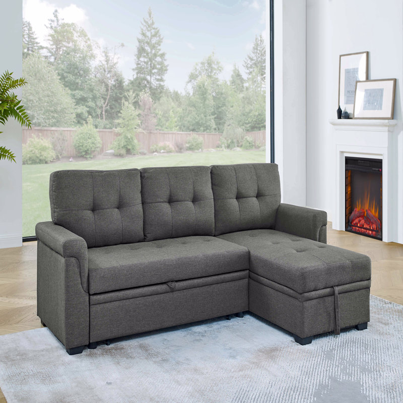 Upholstered Pull-Out Sofa Bed, Gray Polyester
