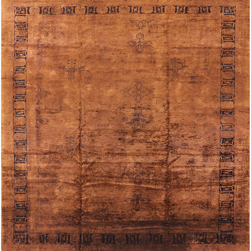 Tapis brun à motif oriental, Carré 4 pi