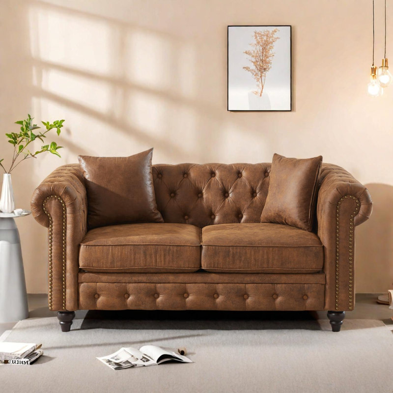 Canapé Chesterfield 63,5 po en velours capitonné, Brown