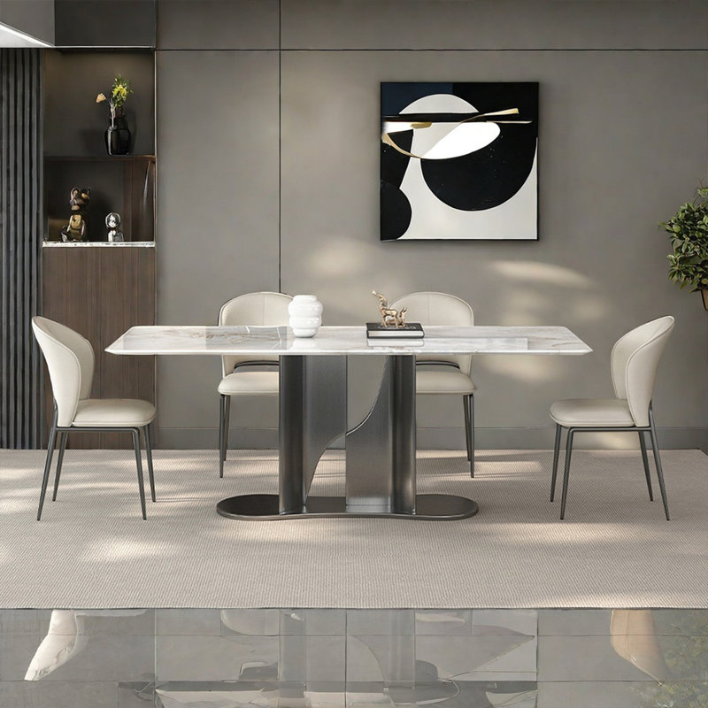 Light Luxury Marble Rectangular Dining Table Sets, 29.5"H x 55"L x 31.5"W