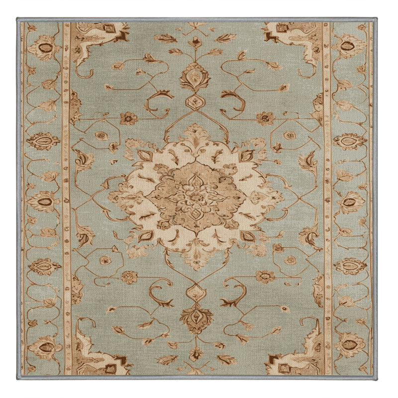 Machine Washable Tabriz Brown Area Rug, Square 4'
