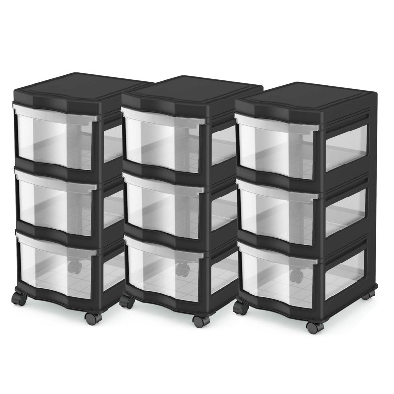 3 Drawer Storage Drawer, Black