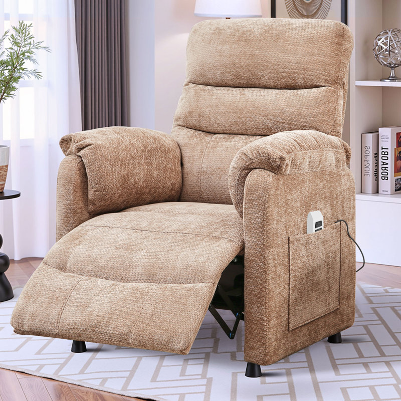34" Chenille Power Recliner Chair with Side Pockets, Stepless Remote Control, Small Space Electric Recliner, 350 lb Capacity