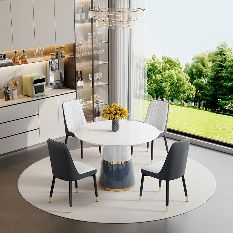 Ensemble de salle à manger circulaire L 45 po x l 45 po Nerita, Blanc; gris