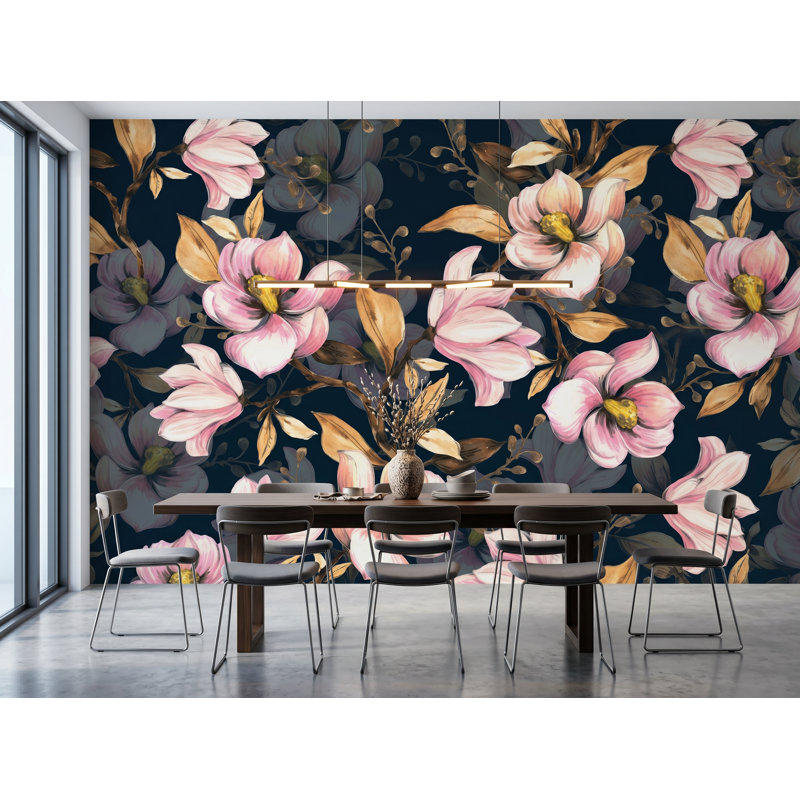 Panneau de papier peint adhésif à fleurs roses et feuilles foncées L 8,33 pi x l 100 po, l 100 po x H 100 po, adhésif en vinyle