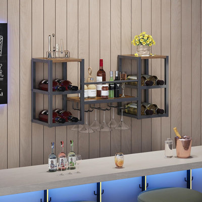 Wall Mounted Wine Bottle & Glass Rack