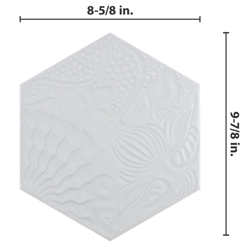 Gaudi Hex 9" x 10" Porcelain Patterned Wall & Floor Tile, White