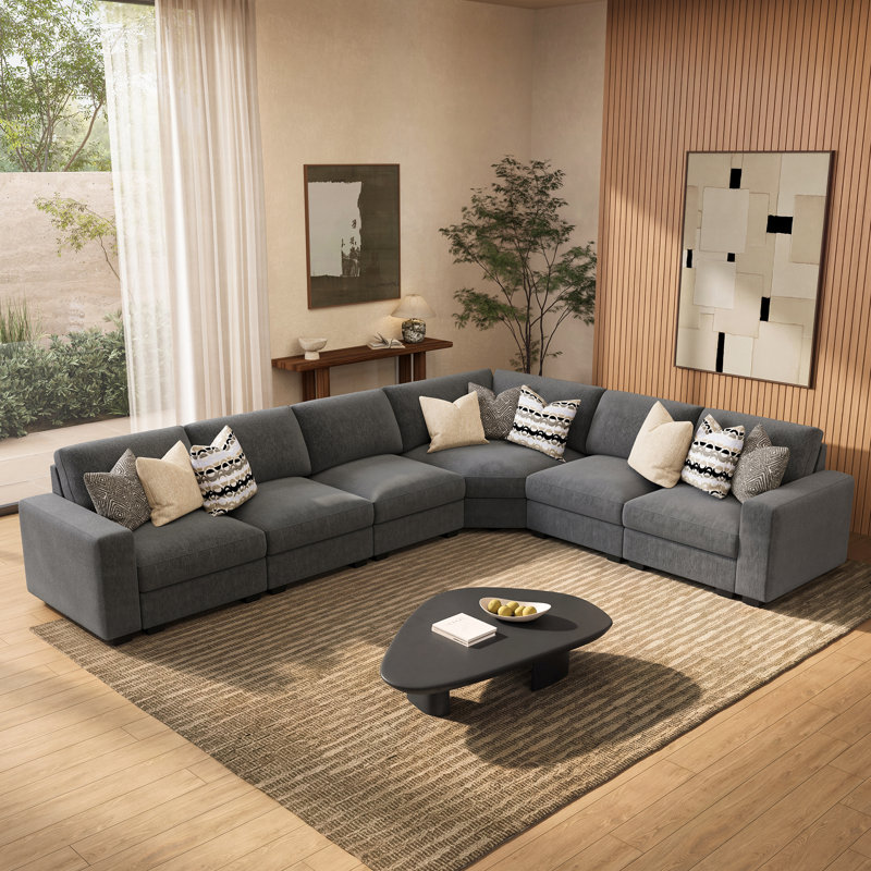 Canapé modulaire moderne en L, Gris chenille, H 35,4 po x l 128,1 po x P 100,5 po