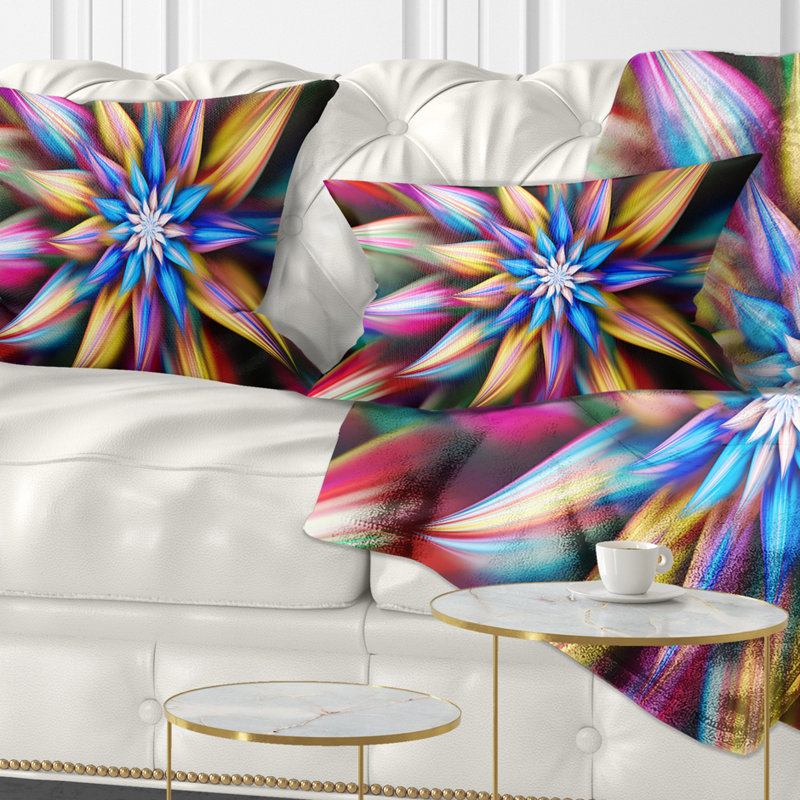 Coussin lombaire floral à fleurs exotiques, Bleu / jaune