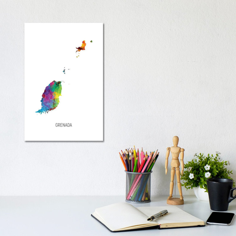 Grenada Map by Michael Tompsett - Wrapped Canvas Print, 20.32 cm H x 30.48 cm W