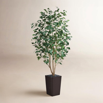 Almont UV Protected Artificial Ficus Tree with Decorative Base, Faux Ficus Plant with Natural Trunk