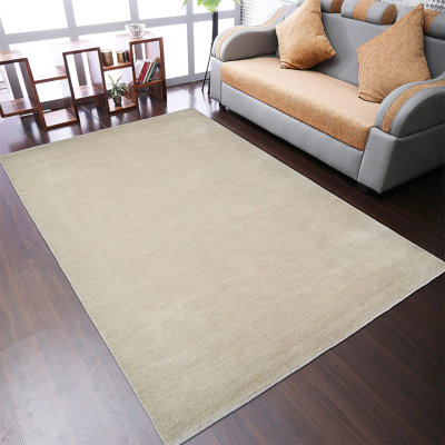 Tapis écologiques en laine nouée à la main de style tissé à la main Manns - 8 pi x 10 pi, couleur beige, motif uni uni, tapis antidérapants faits à la main épais pour salon, chambre à coucher