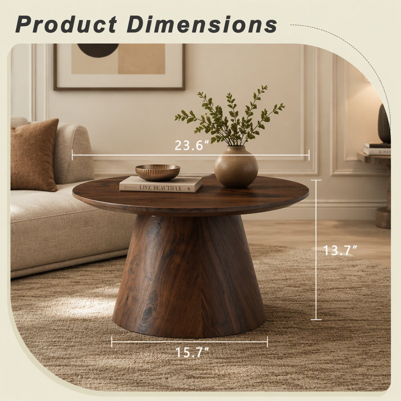 Table basse ronde en grain de bois noyer - 23,6 pouces, Walnut