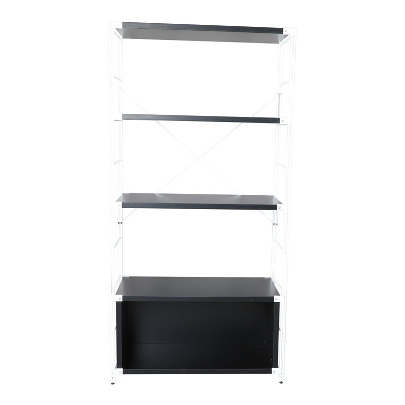 Brentwood 4-Tier Etagere Bookcase Wide Display Shelf with Steel Frame, Black