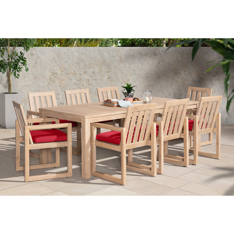 Sehrish Rectangular 8 - Person 87" Long Dining Set With Sunbrella Cushion Covers, Canvas Jockey Red Sunbrella® Canvas
