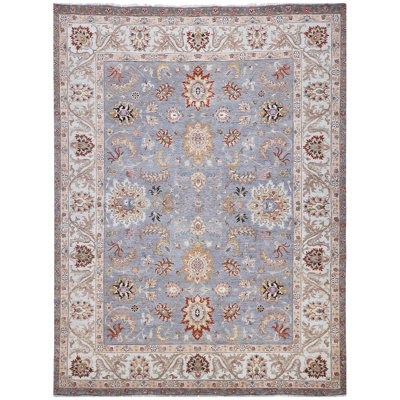 Tapis gris et bleu noué à la main de haute qualité