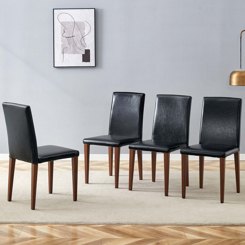 Chaises de salle à manger en cuir synthétique avec pieds en métal Ronald, 4, Noir, Gold