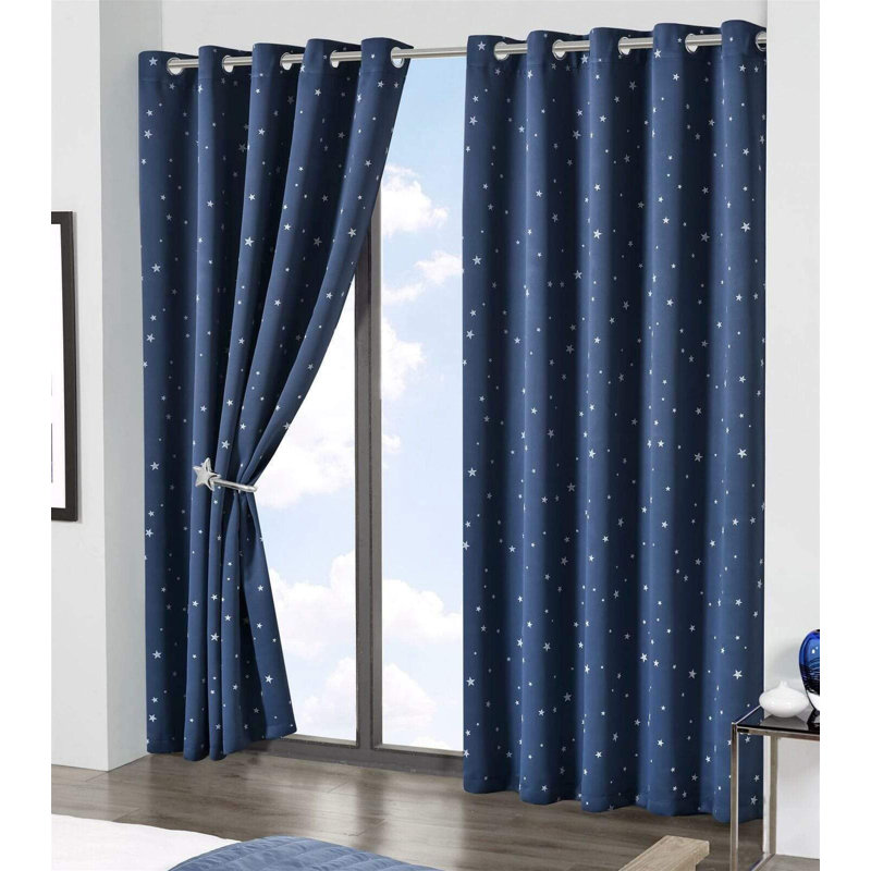 Blackout Curtain Panel Pair, 137cm Width x 116cm Drop, Blue