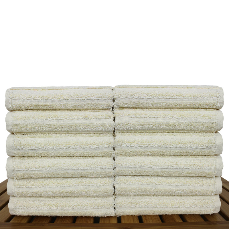 ECO Basic Cotton Super Plush Ribbed Washcloth, Beige