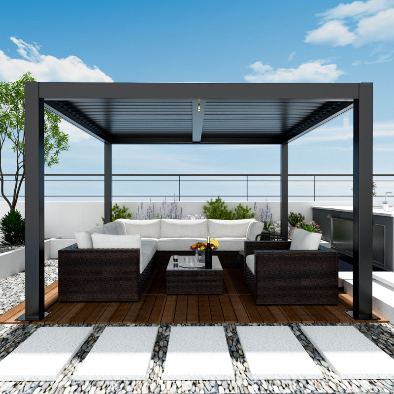 Pergola d'extérieur Pergola avec toit rétractable pour terrasse, Noir