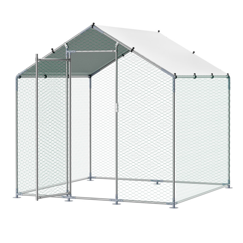 Poulailler en métal 6,56 x 6,5 x 6,56 pi avec couvercle, 78.72" H x 78.72" W x 78.72" D