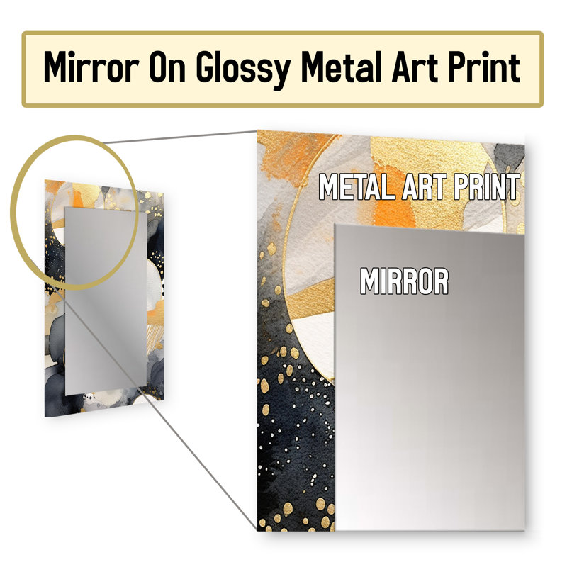 Pastel abstrait avec taches bleues noires et dorées - miroir décoratif géométrique mural, grand miroir doré, impression sur métal